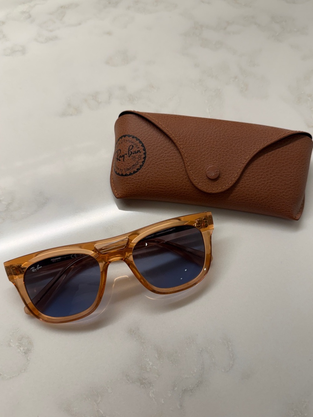 Ray-Ban Orange Amber Transparent Frame Sunglasses with Blue/Gray Lenses